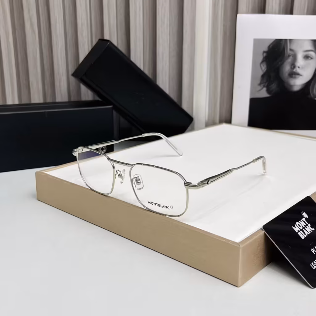 Montblanc Rectangular Silver Color Mens Premium Eyeglass