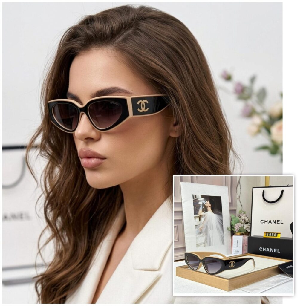 Chanel Cat-Eye Black & Beige Statement Edition Premium Sunglasses