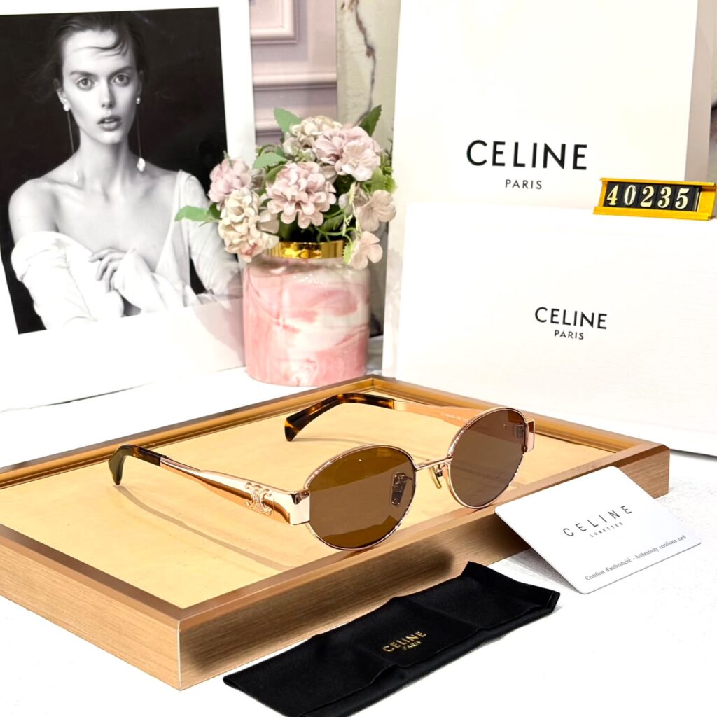 Premium Celine Oval Brown Rose Gold Round Sunglass With Box